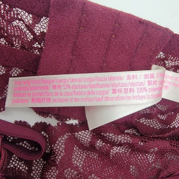 Victoria‎ Secret PINK Bra Maroon Lace Push-up Underwire Padded Cross Back S NWOT - Picture 7 of 9